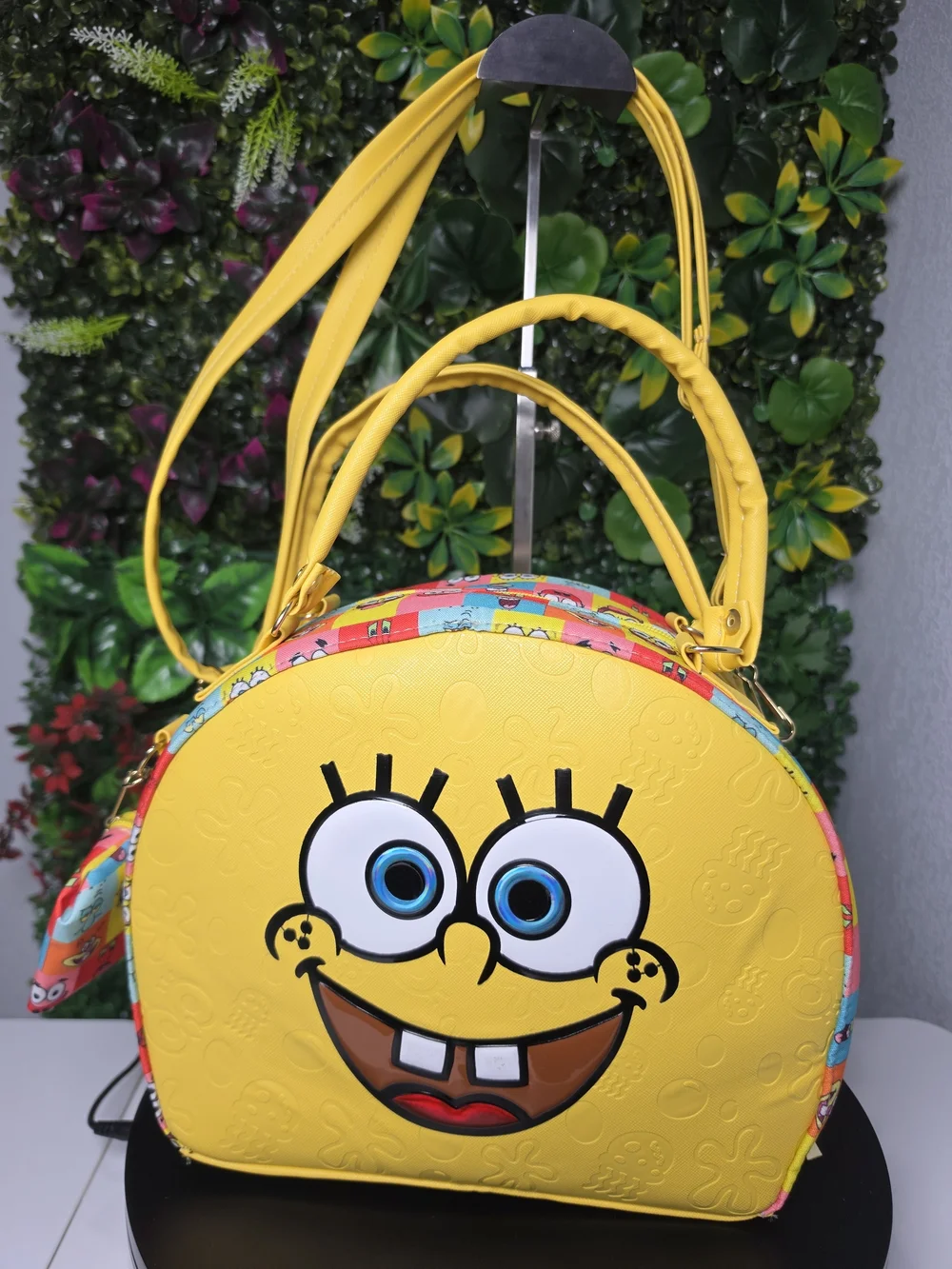 New 30cm Yellow Sponge Character Dome Crossbody Bag with Detachable Strap